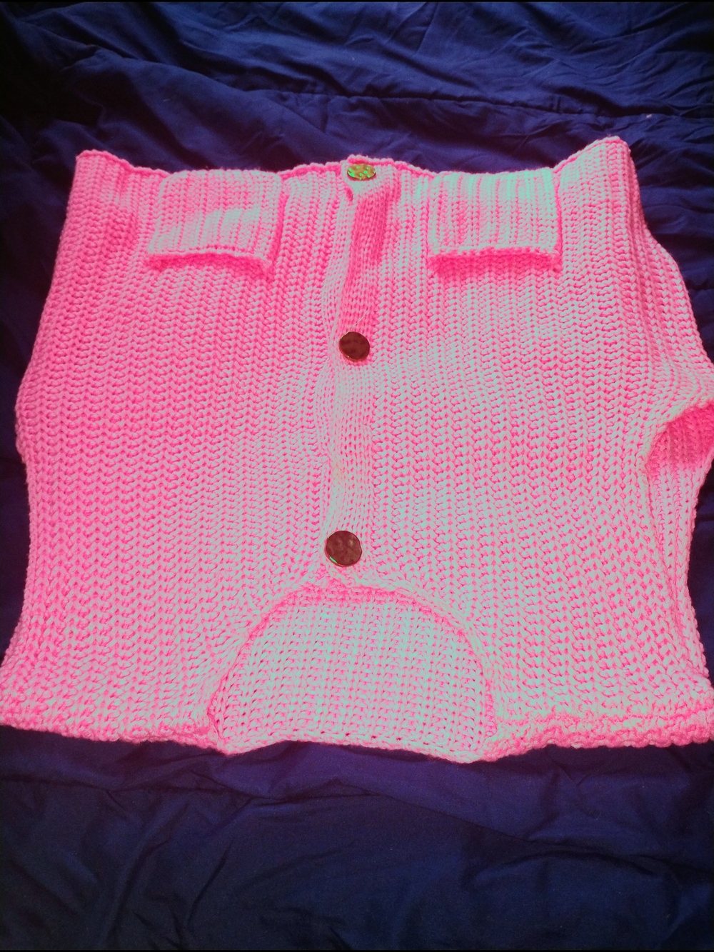 Women’s Chunky Knit Button-Front Sweater Vest in Bright Pink
